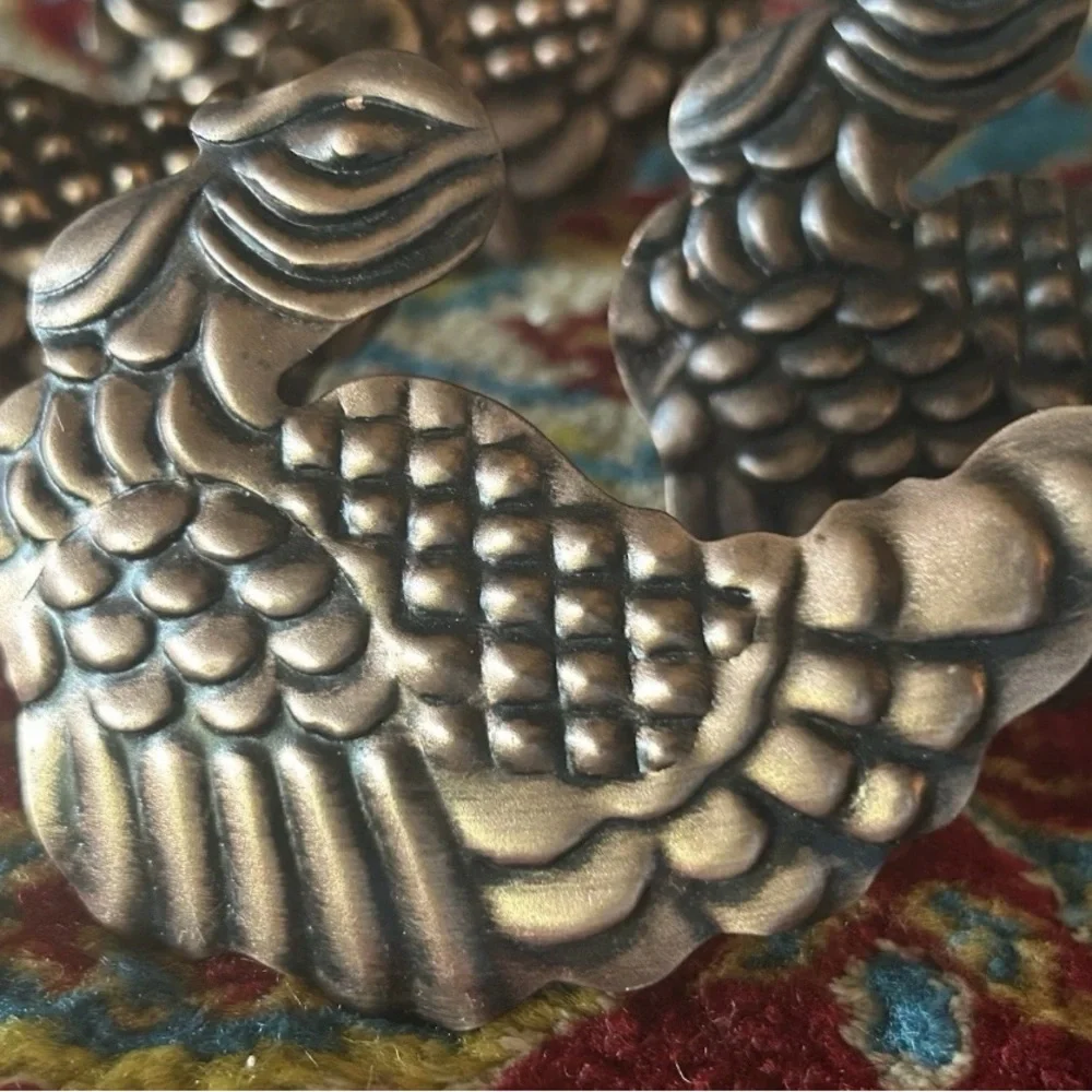 Pier 1 Thanksgiving Turkey Napkin Rings Set Of 4 Copper‎ Color Metal Holiday